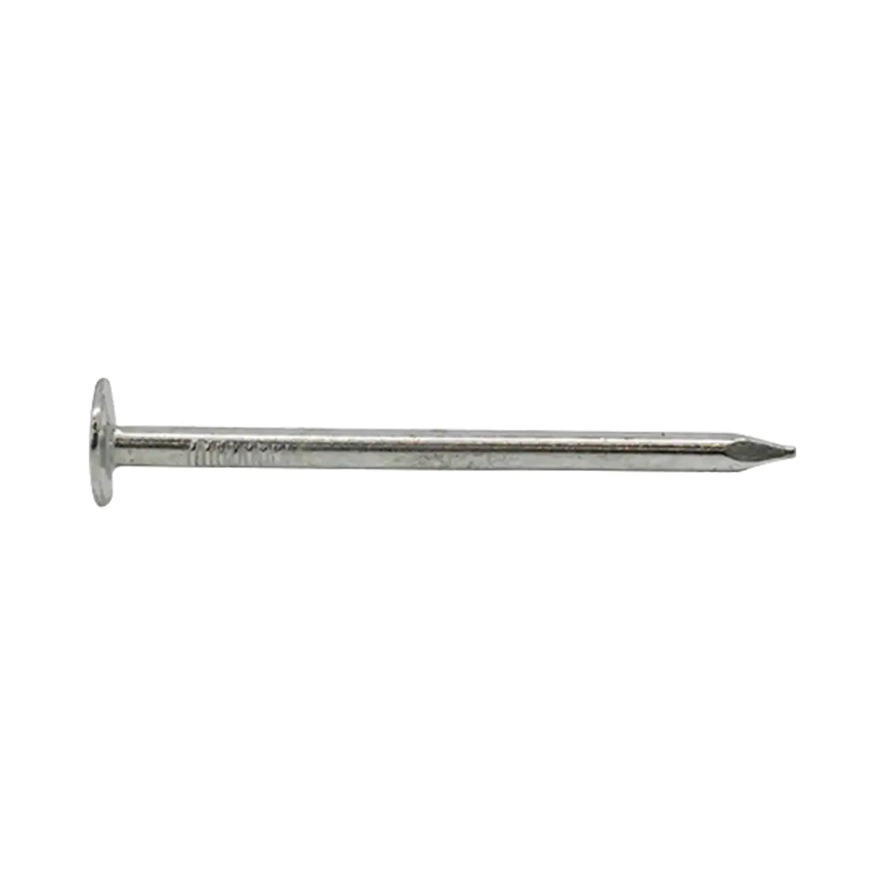 A 1-1/4 in. Go Build electro-galvanized metal roofing nail with a flat head and pointed tip is shown on a plain white background; available in a 5 lbs pack from Go Build, The Fastest Way To Build.